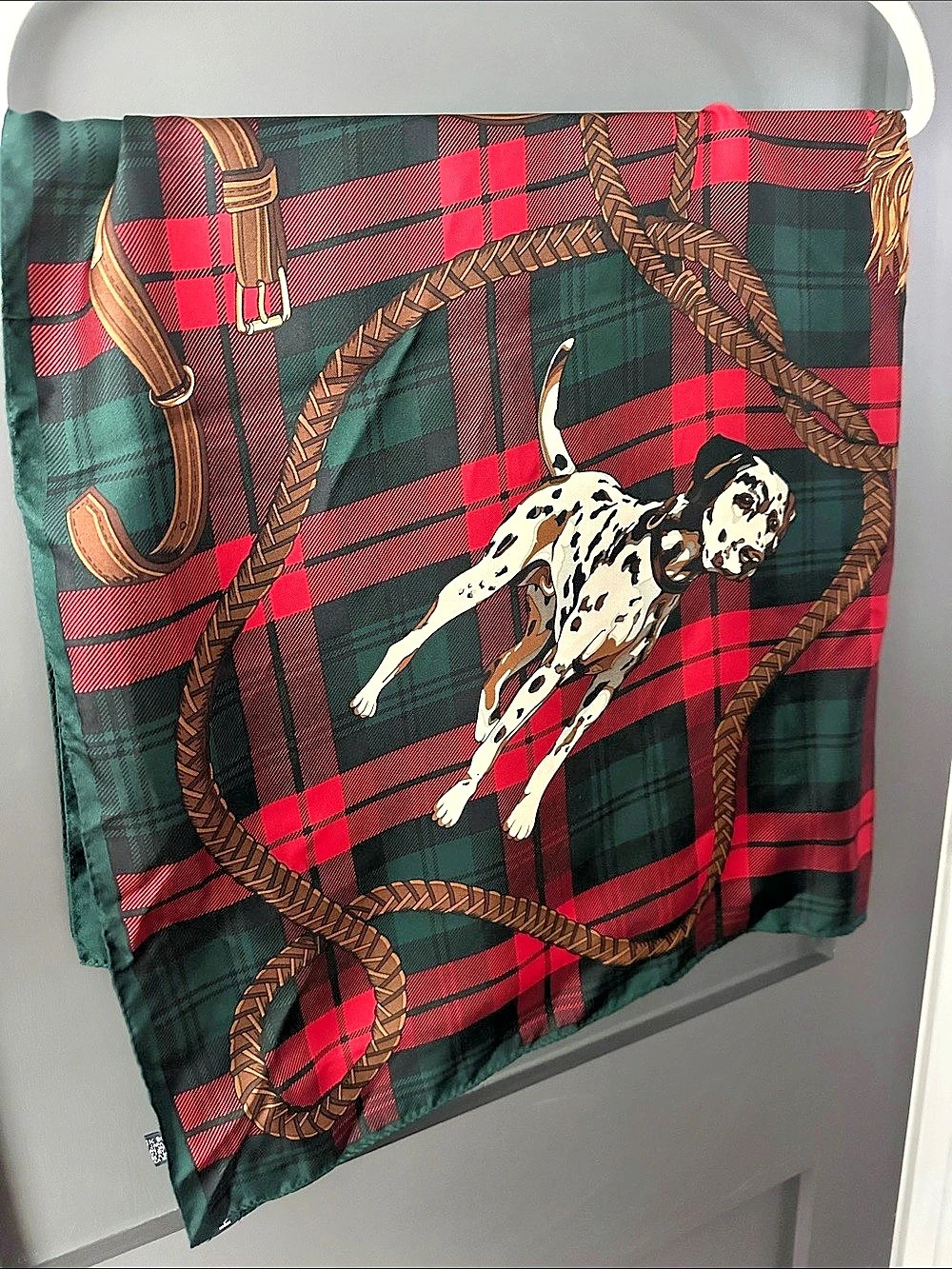 Vintage Ralph Lauren Plaid Dog Silk Scarf